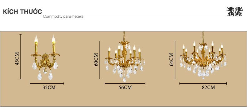 Đèn chùm đồng pha lê nến hoa lệ abr170-8